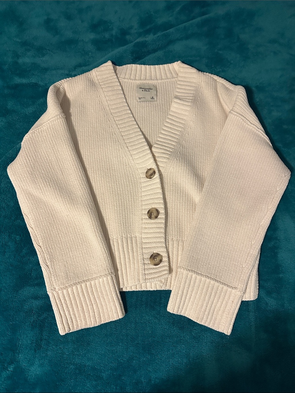 Abercrombie & Fitch Cream Chunky Ribbed Button Cardigan
